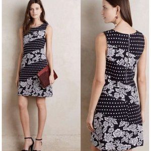 Anthropologie Maeve Floral Polka Dot Jacquard Sleeveless Shift Dress Size XS